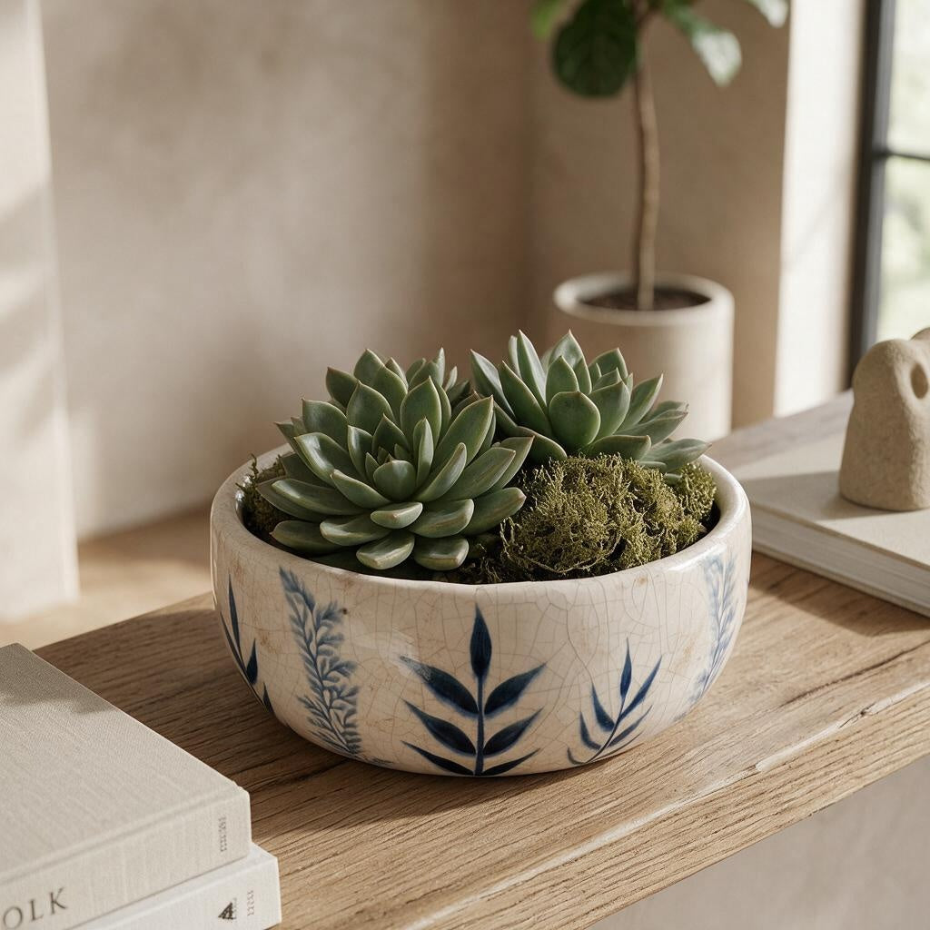 Small Blue Flora Ceramic Bowl Pot 20cm