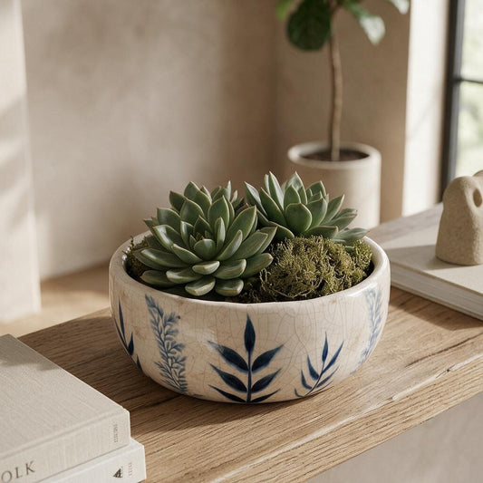 Small Blue Flora Ceramic Bowl Pot 20cm