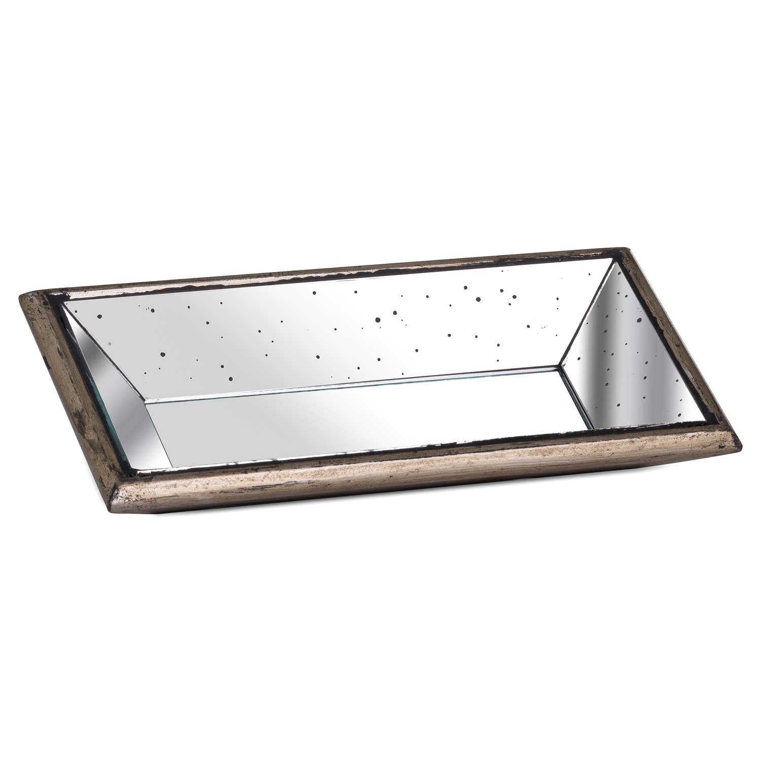 Astor Distressed Mirrored Display Tray With Wooden Detailing image 0