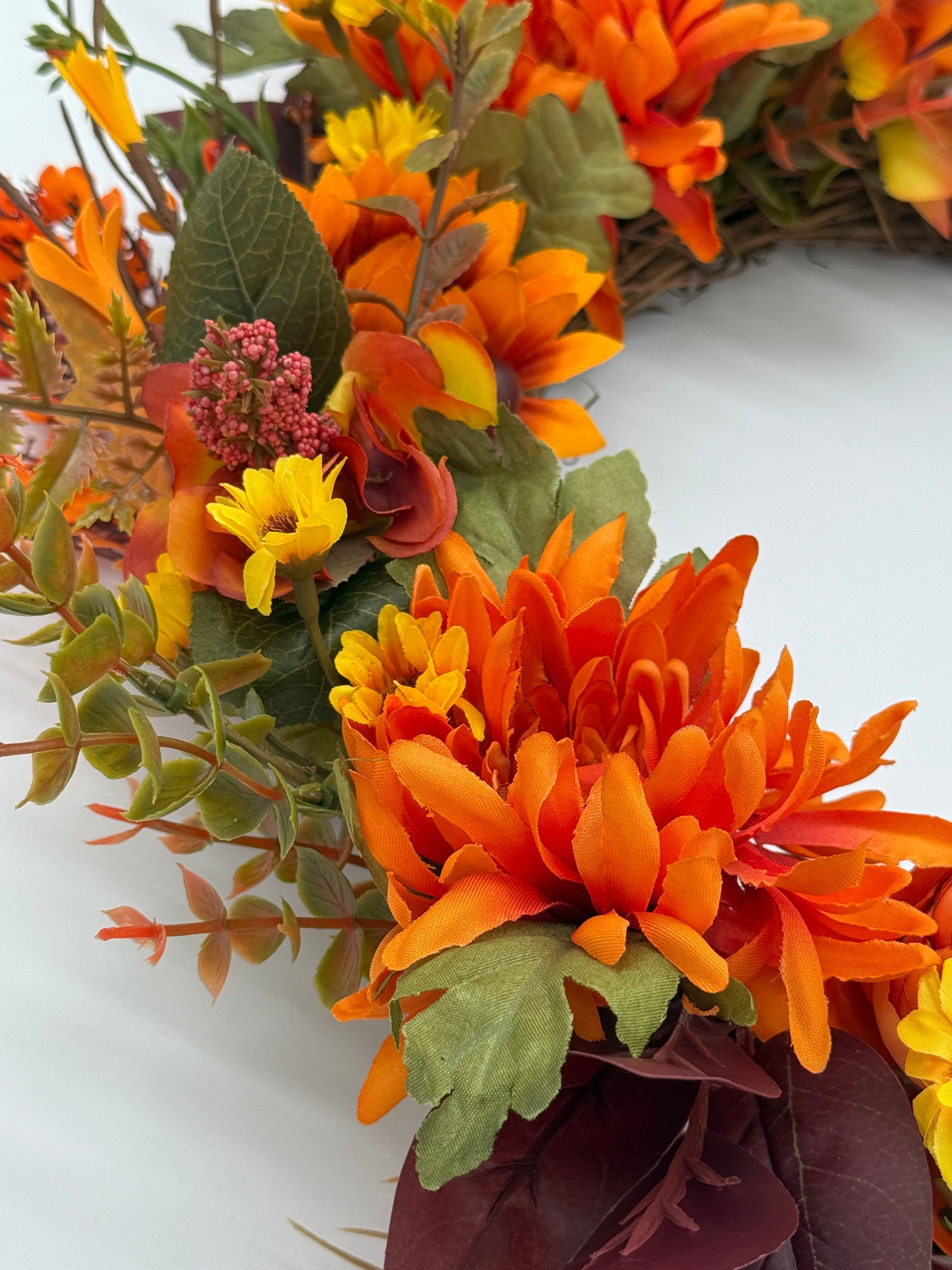 Autumn Ember Bloom Floral Wreath –Fiery Red Yellow & Orange Shades image 4