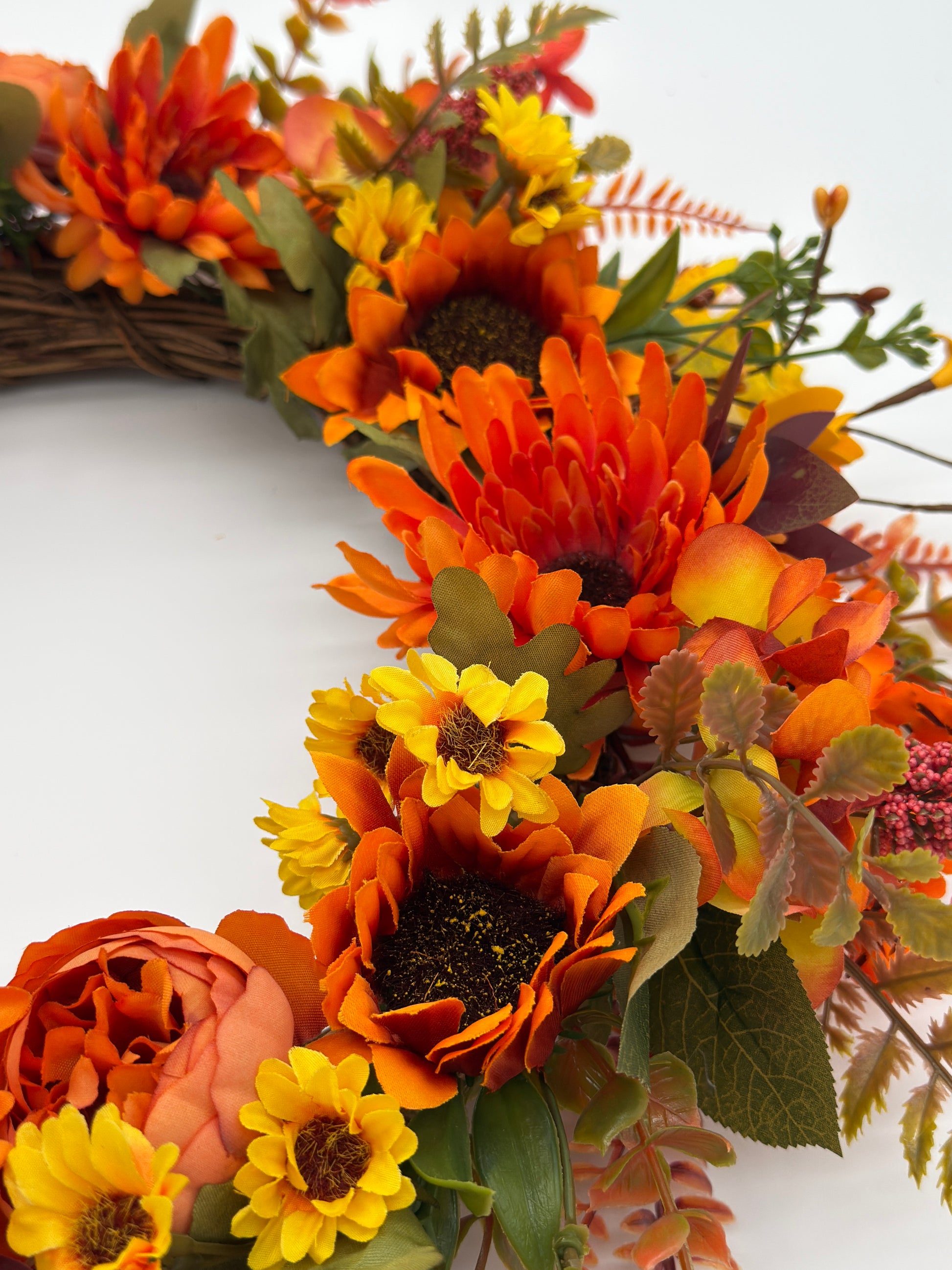 Autumn Ember Bloom Floral Wreath –Fiery Red Yellow & Orange Shades image 5