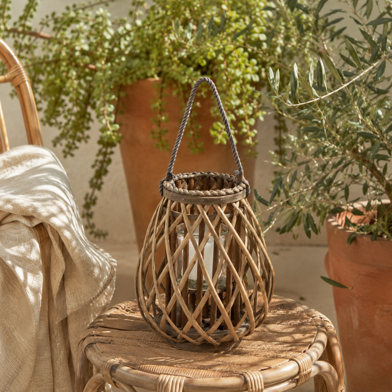 Small Wicker Bulbous Lantern