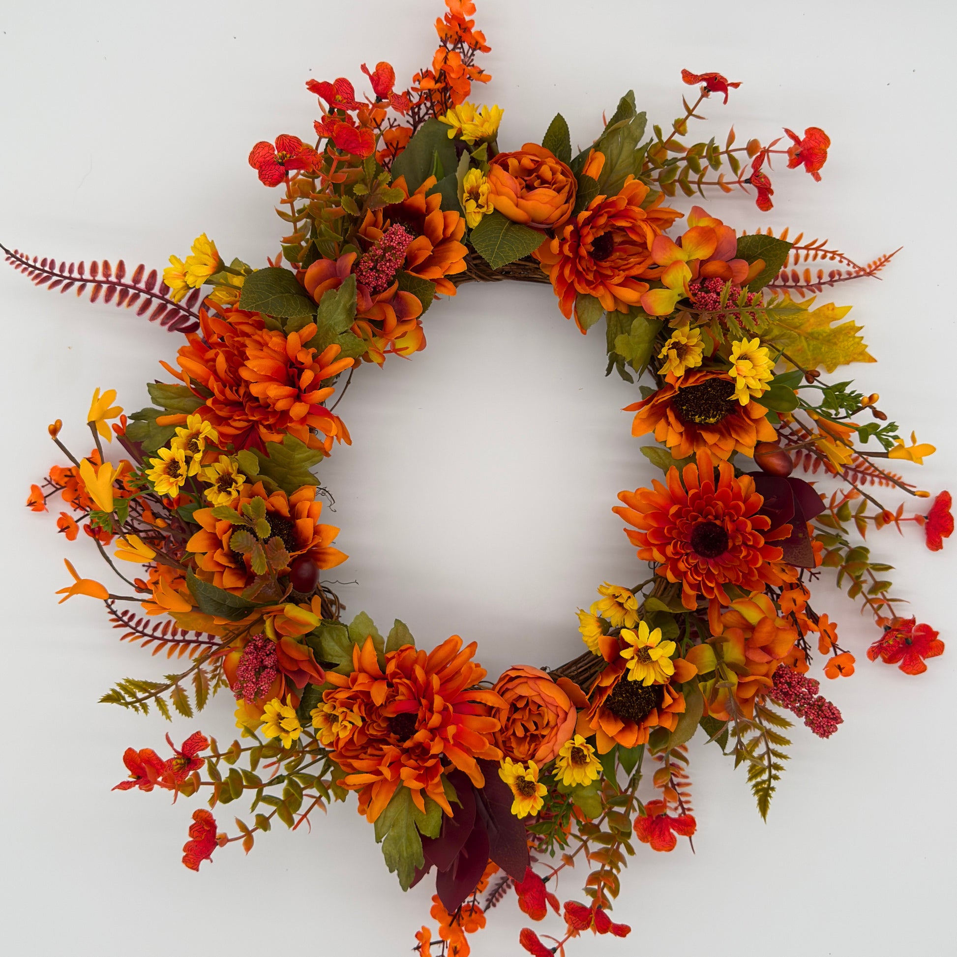 Autumn Ember Bloom Floral Wreath –Fiery Red Yellow & Orange Shades image 0