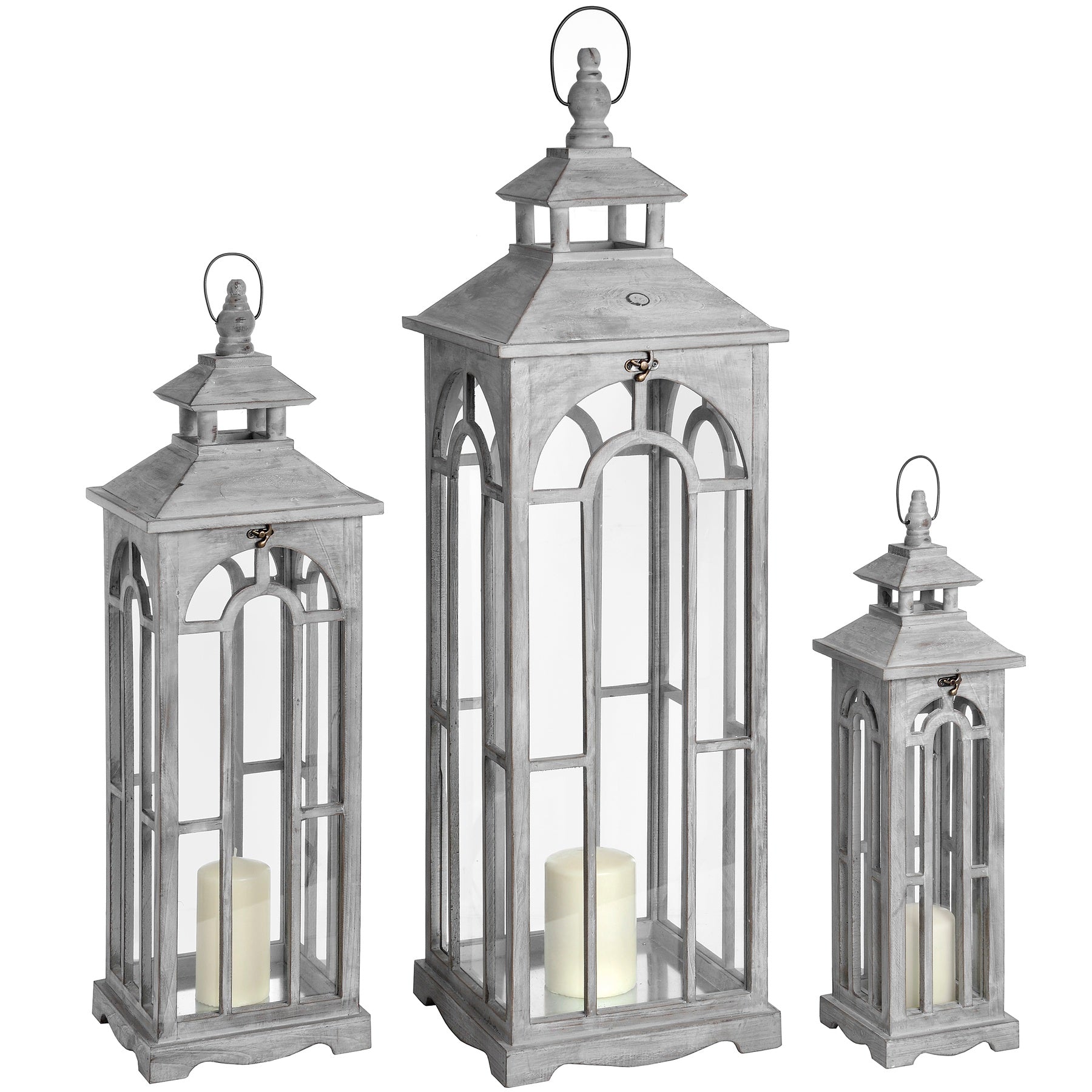 Set Of Three Wooden Lanterns With Archway Design image 0