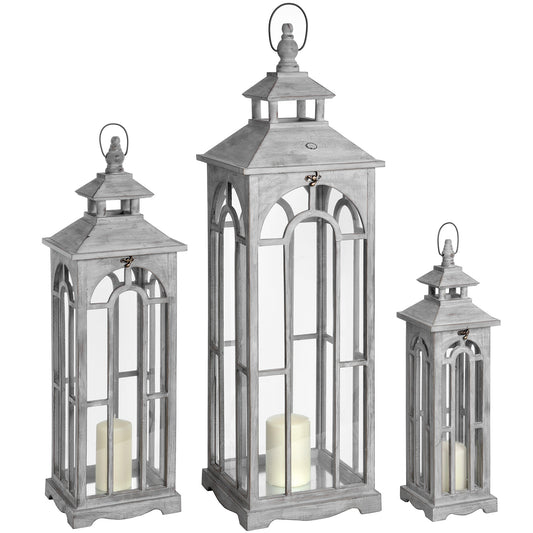 Set Of Three Wooden Lanterns With Archway Design image 0