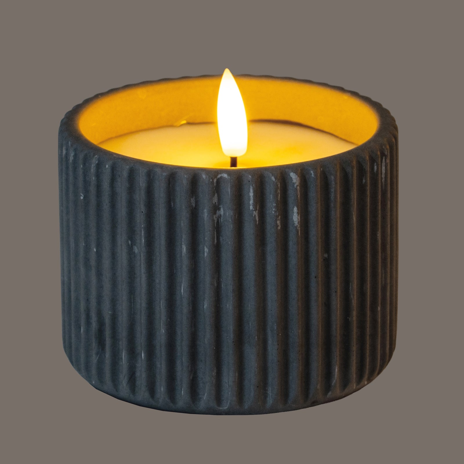 Luxe Collection Natural Glow Grey Ribbed Medium Led Candle image 1