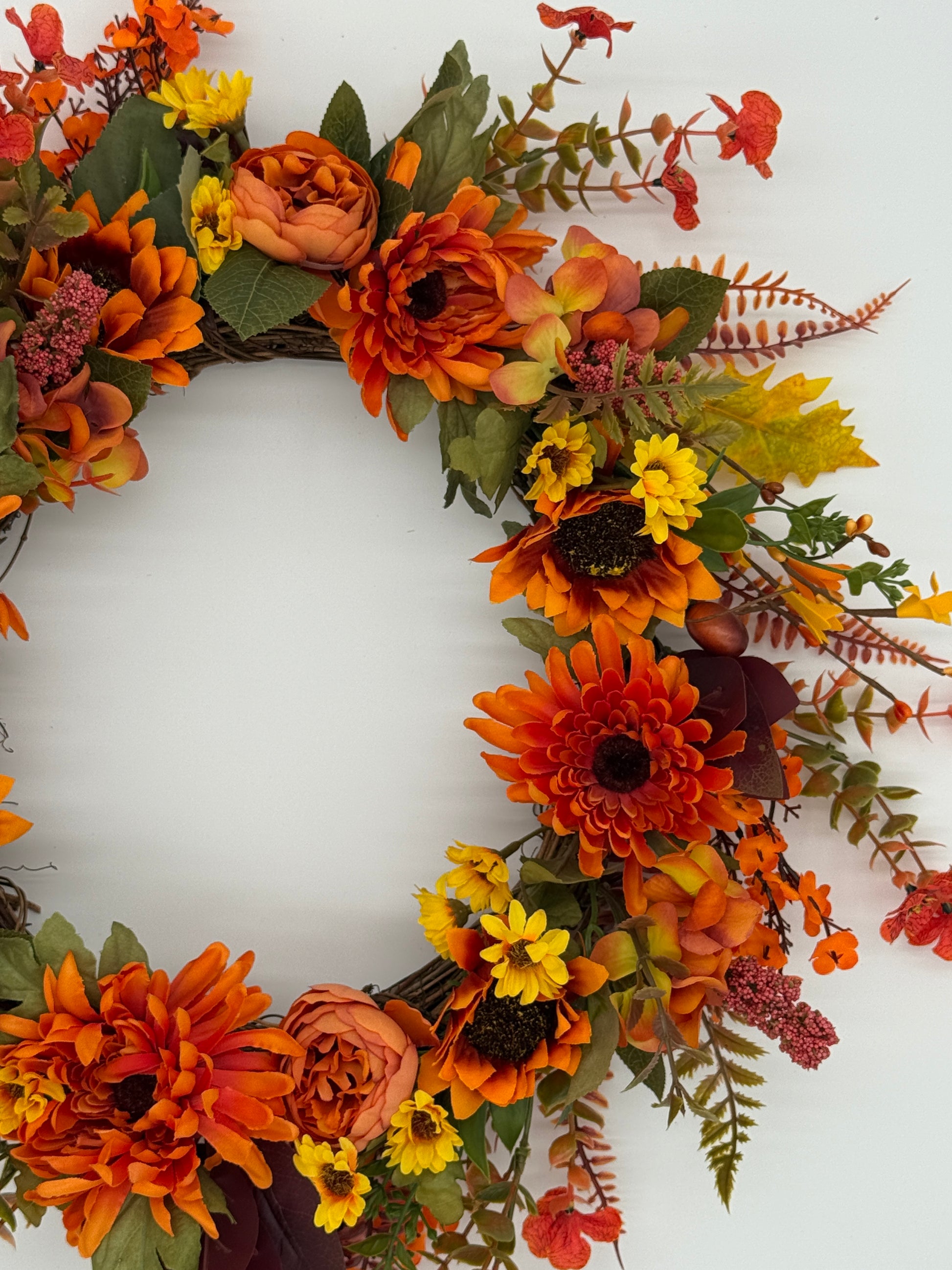 Autumn Ember Bloom Floral Wreath –Fiery Red Yellow & Orange Shades image 7