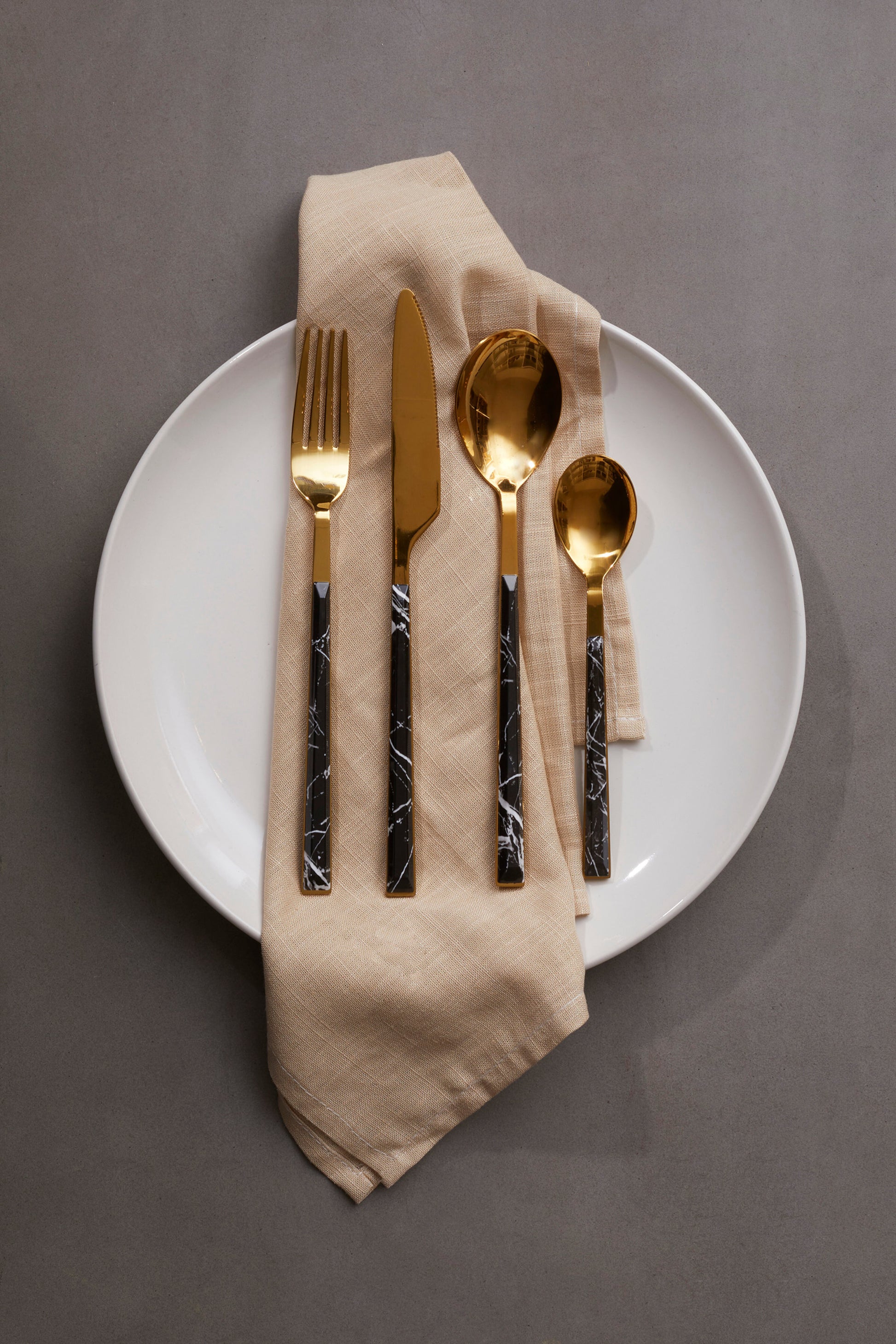 Avie 16Pc Black Faux Marble Cutlery Set image 4