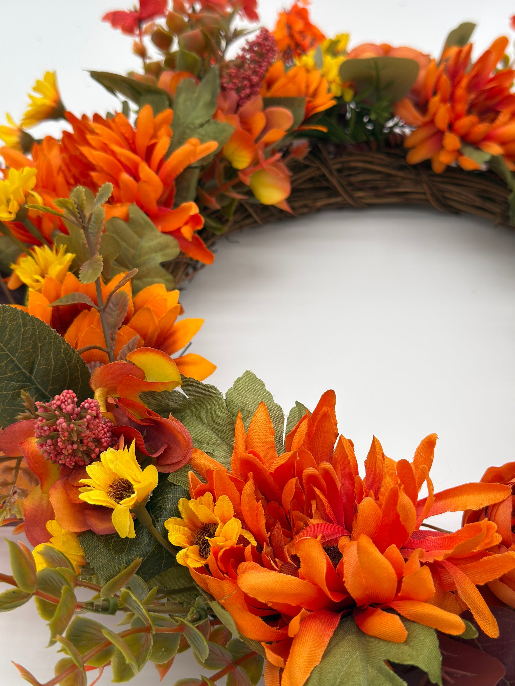 Autumn Ember Bloom Floral Wreath –Fiery Red Yellow & Orange Shades image 2