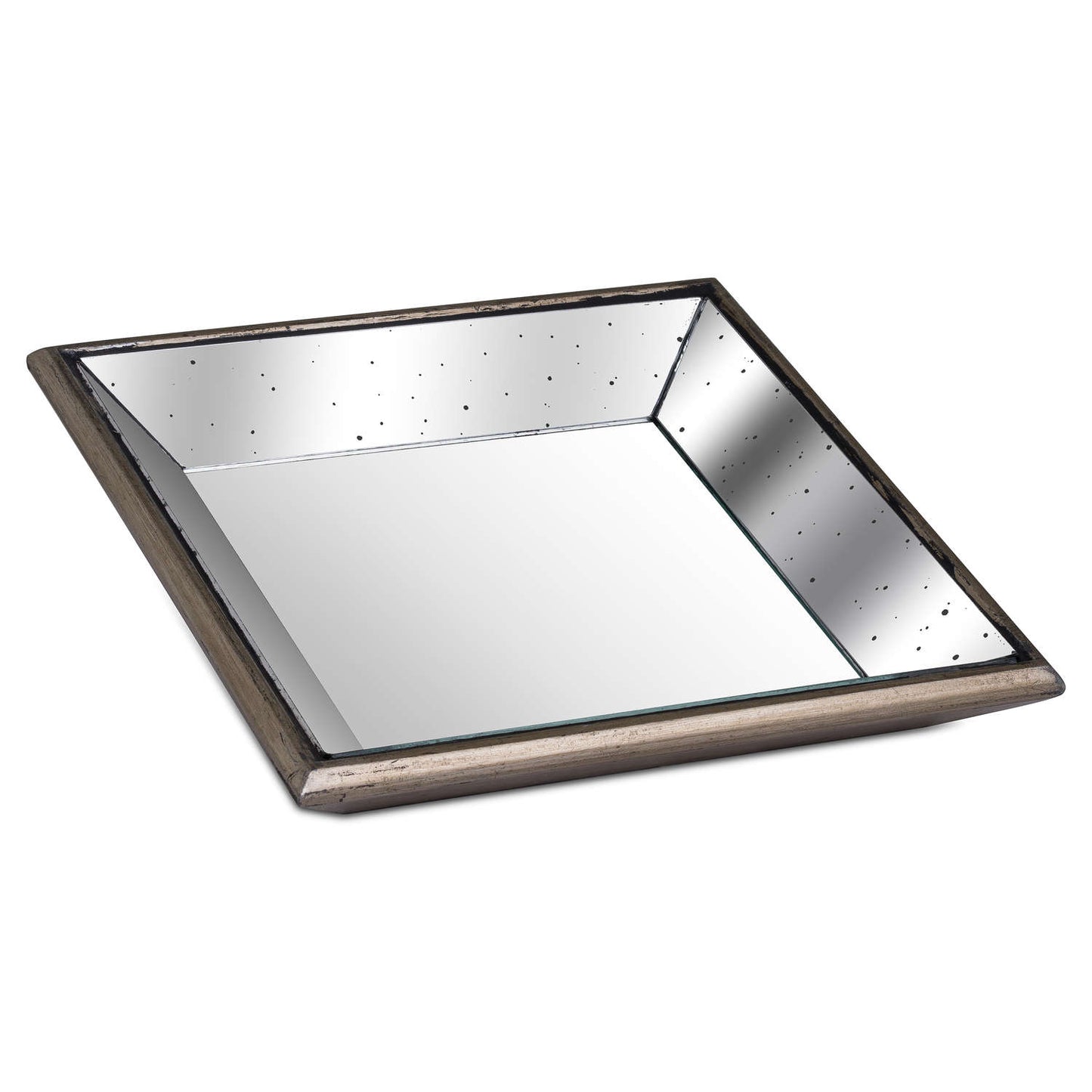 Astor Distressed Mirrored Square Tray W/Wooden Detailing Sml image 0