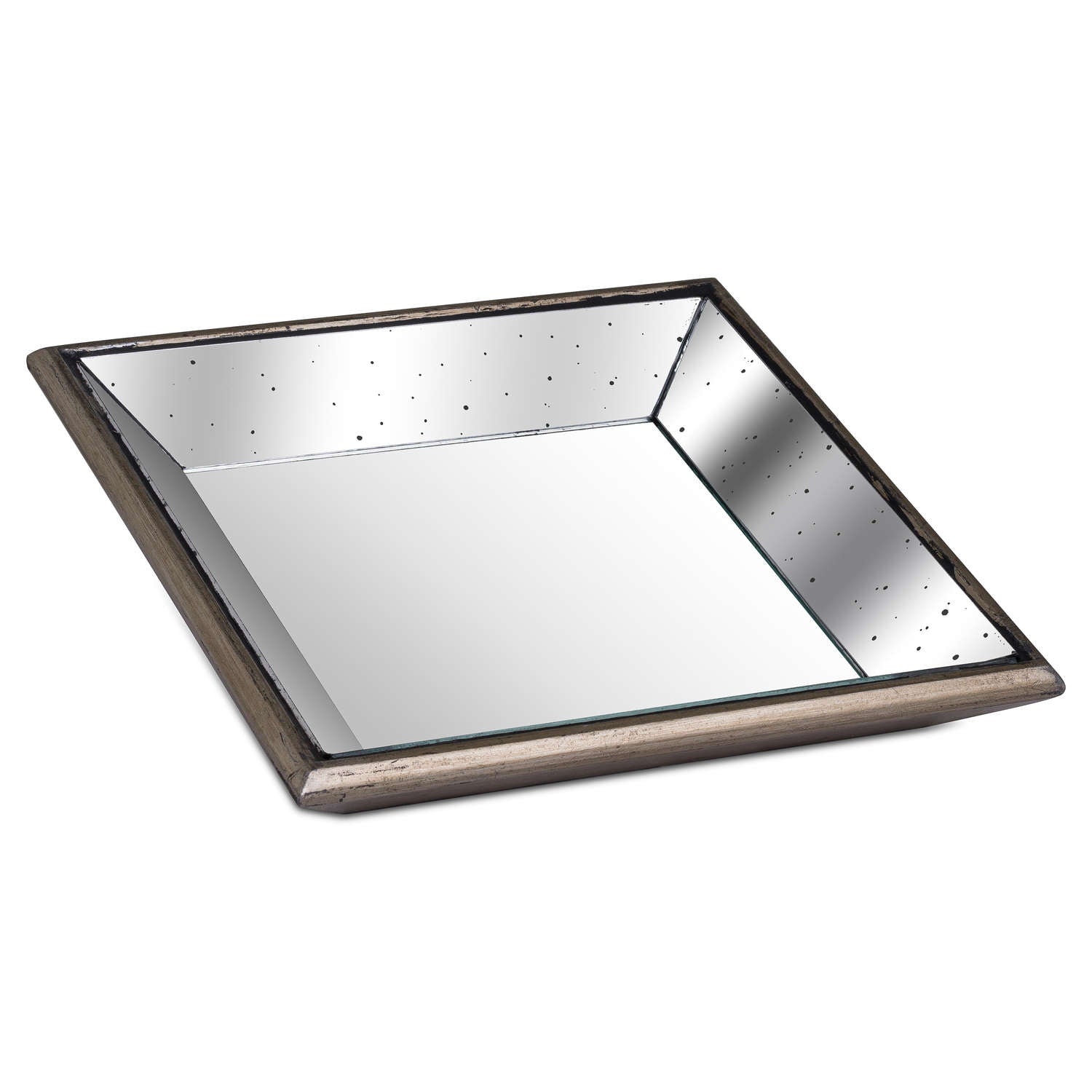 Astor Distressed Mirrored Square Tray W/Wooden Detailing Sml image 0