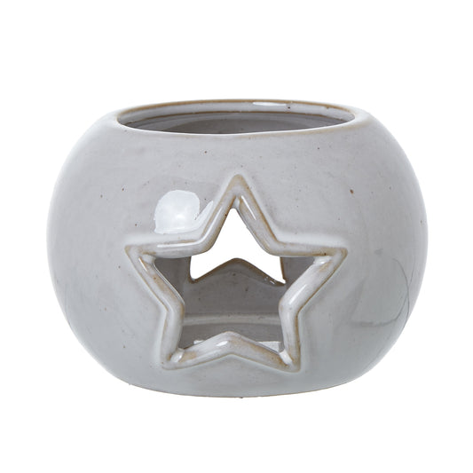 White Ceramic Star Cut-Out Round Tealight Holder image 0