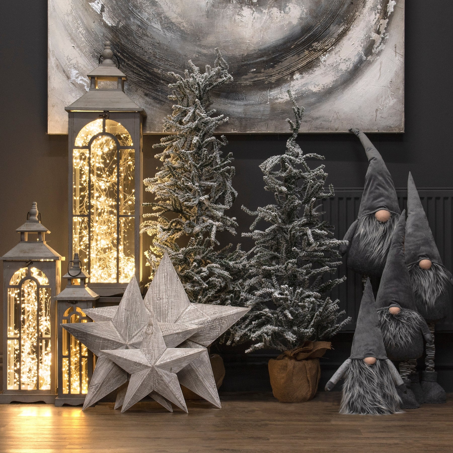 Set Of Three Wooden Lanterns With Archway Design image 4