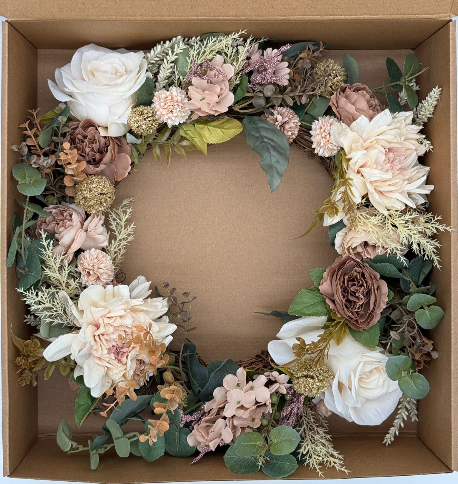 Café au Lait Bloom Wreath – Neutral Beige, Cream & Blush Peonies, Roses, Dahlias image 4
