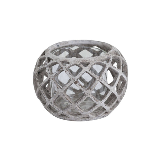 Large Round Ceramic Lattice Hurricane Lantern image 0