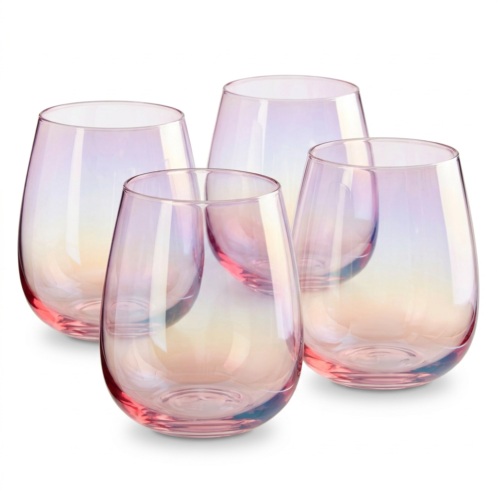 Frosted Deco Iridescent Pink Tumbler Glasses Set of 4