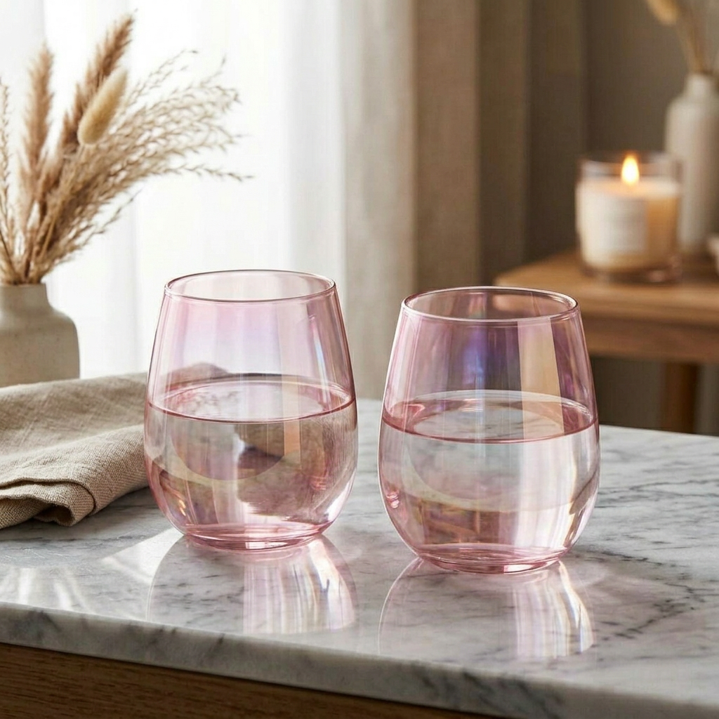 Frosted Deco Iridescent Pink Tumbler Glasses Set of 4