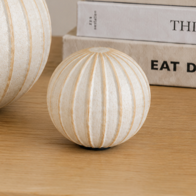 Grove Small Cream Ribbed Decorative Ball Ornament 9cm