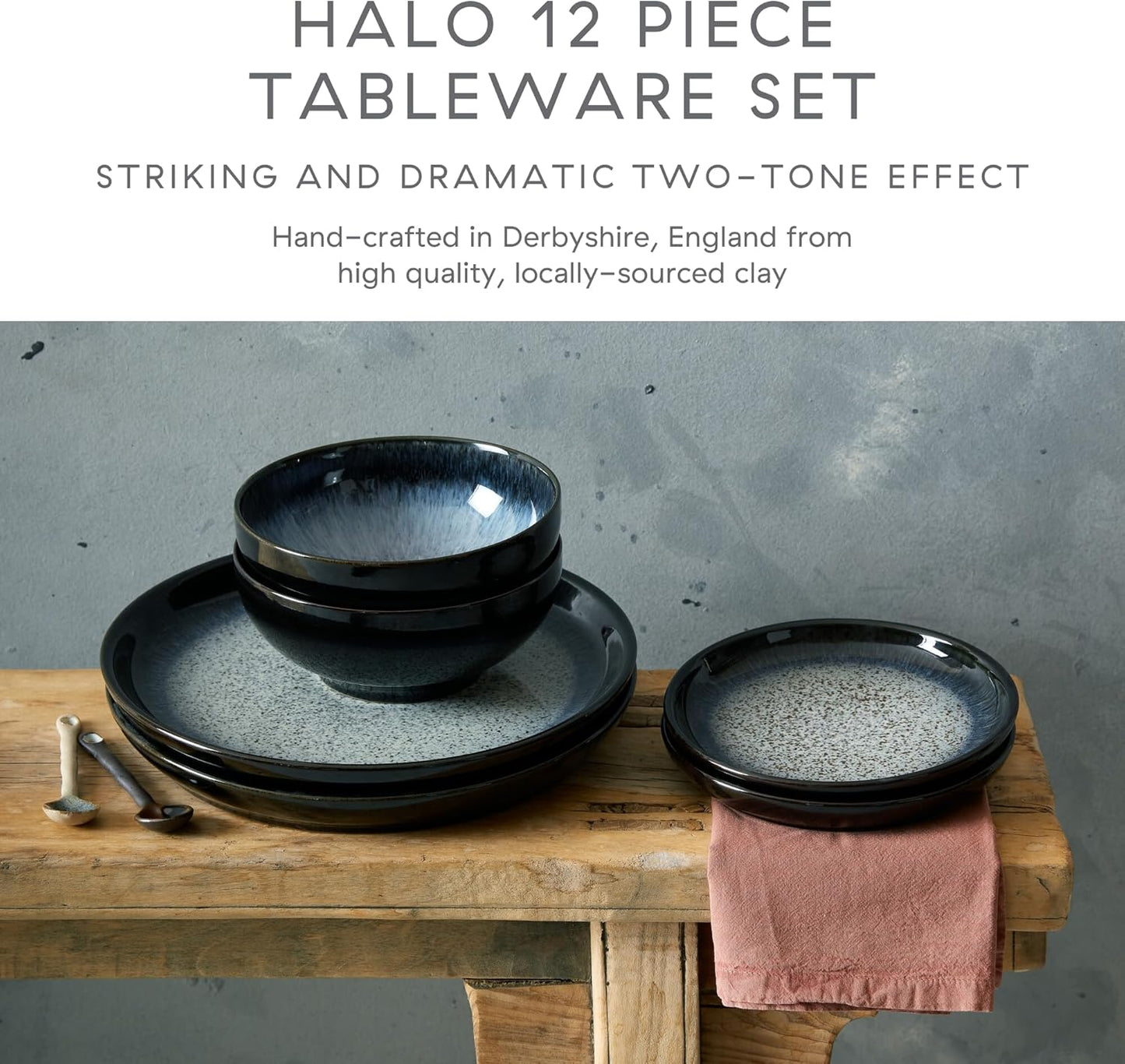 Denby Stoneware Halo 12 Piece Coupe Tableware Set