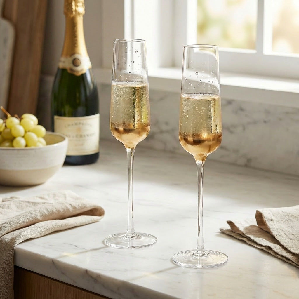 Set Of Four Gold Dipped Champagne Glasses