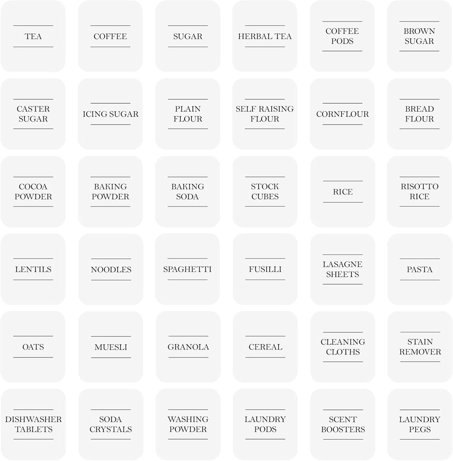 Kitchen, Utility & Pantry Storage Jar Labels - Pack of 36 Labels