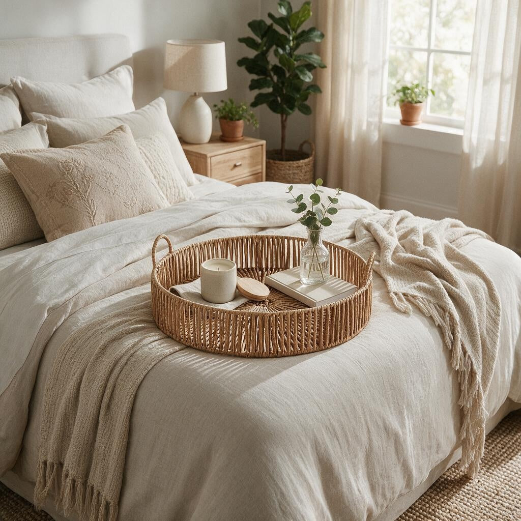 Extra Large Loop Handle Brown Rattan Rustic Tray 50 x 50cm