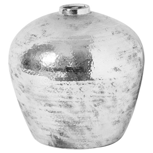 large Silver textured vase on a white background