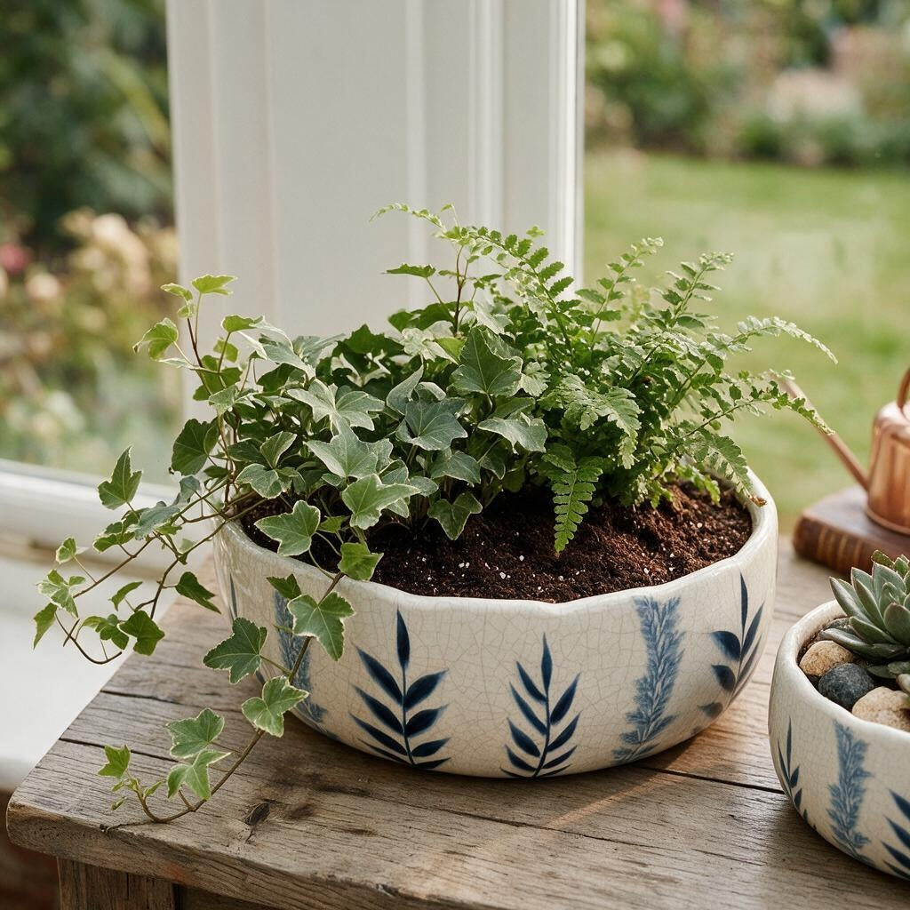 Large Blue Flora Decorative Ceramic Bowl Pot 30cm