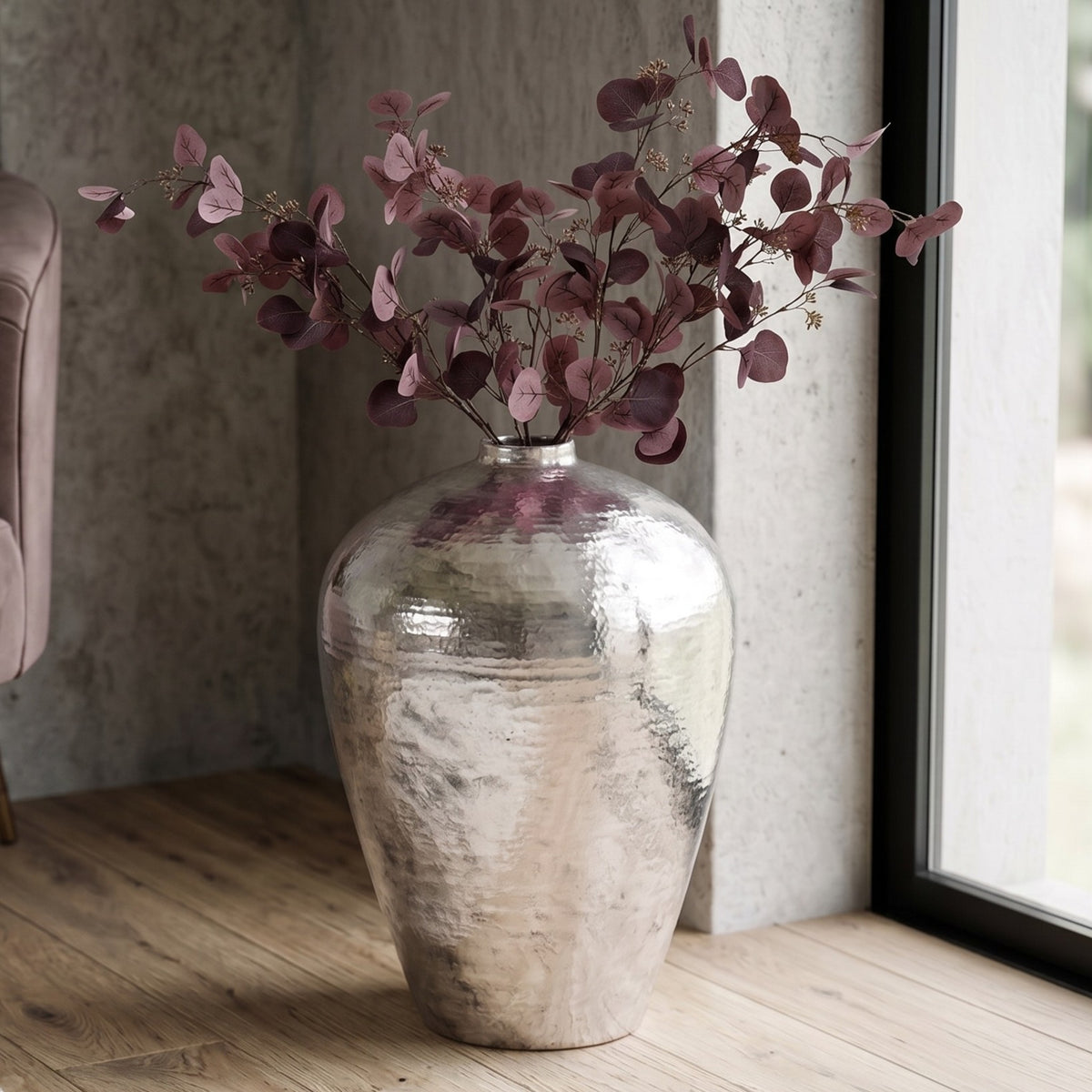 Large Floor Standing Silver Metallic Astral Vase 60cm High