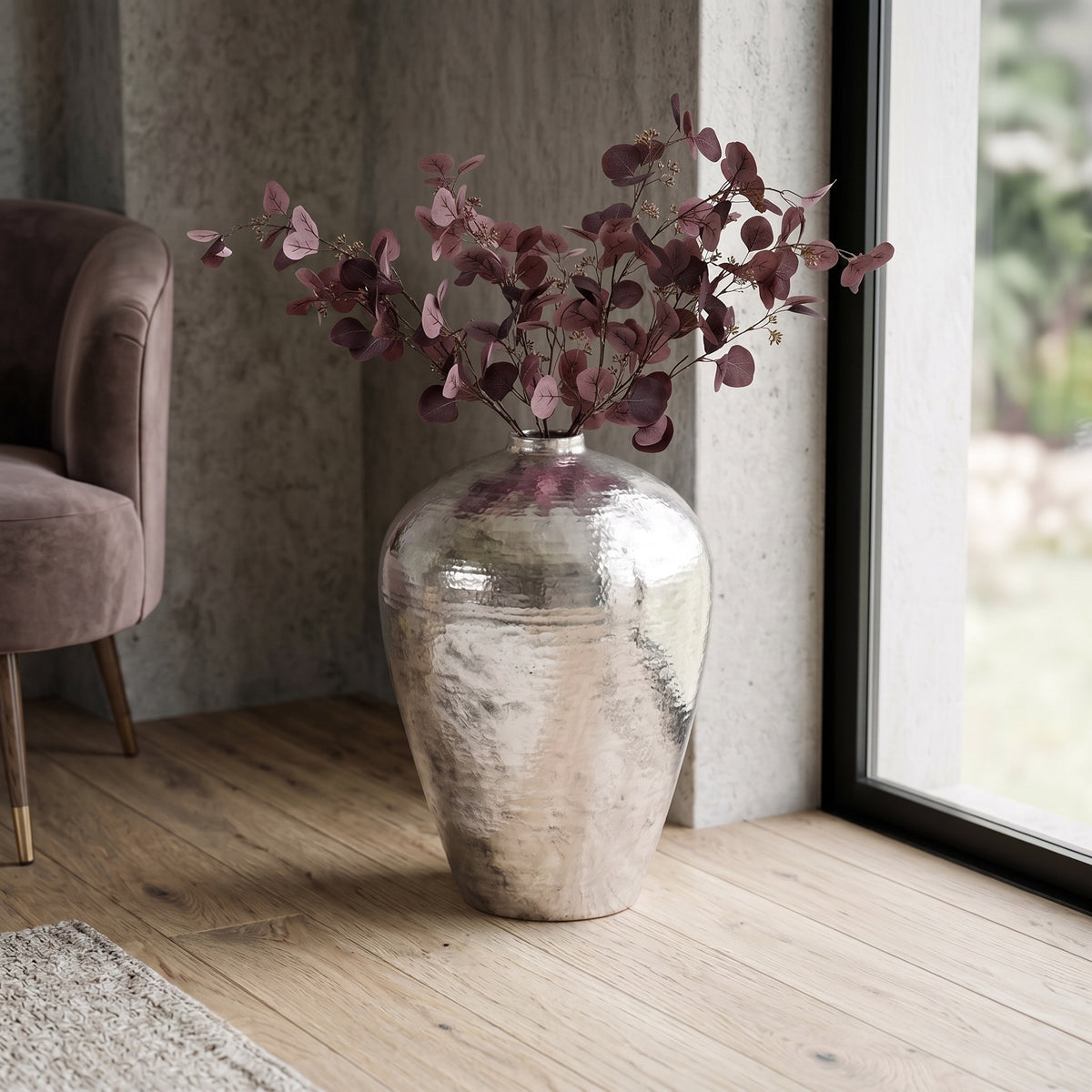 Large Floor Standing Silver Metallic Astral Vase 60cm High
