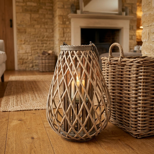 Large Wicker Bulbous Lantern