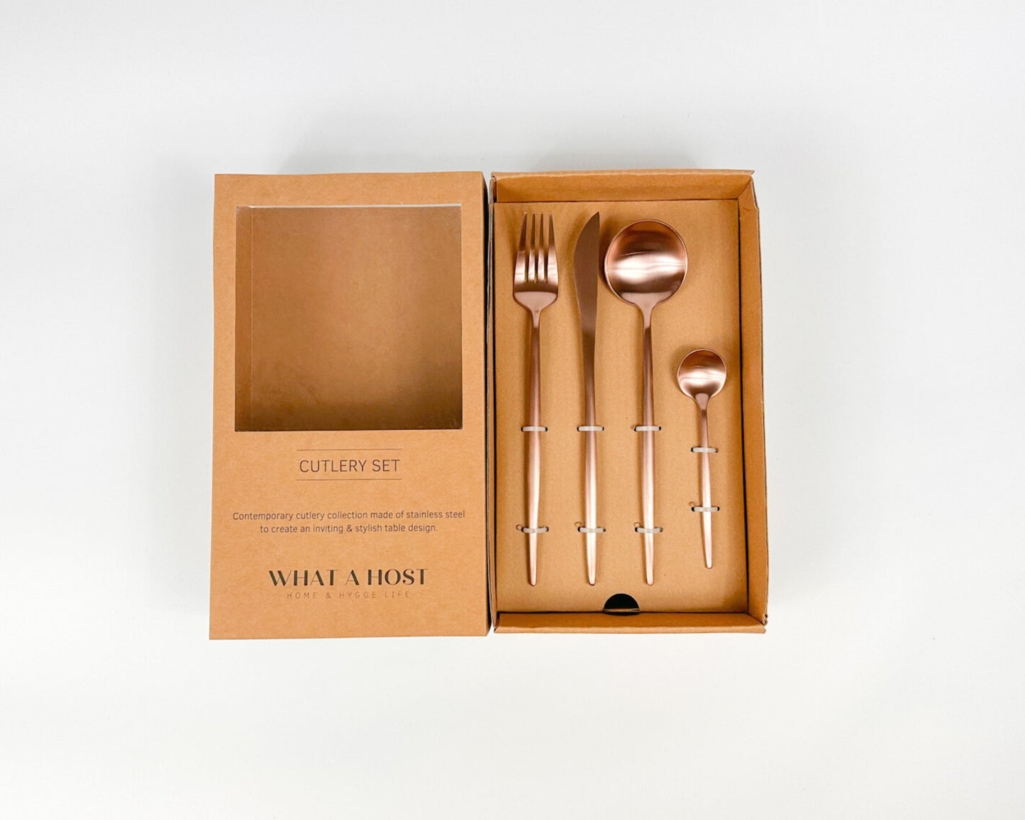 London rose gold cutlery set presented in gift box - 16 and 24 piece stainless steel flatware