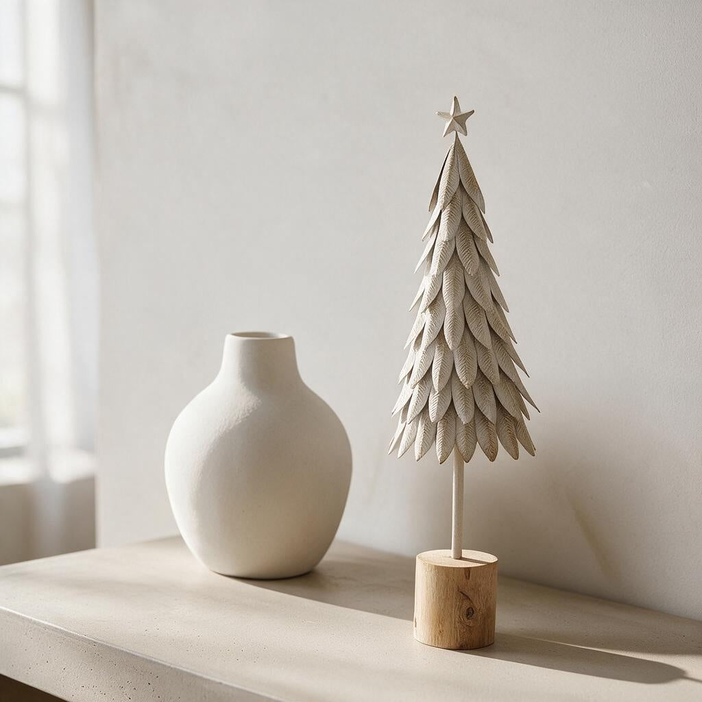 Large White Metal Christmas Tree on Wooden Stand 62cm