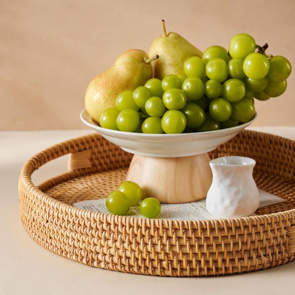 Rattan Circular Display & Serving Trays with Handles - Natural 30cm & 35cm