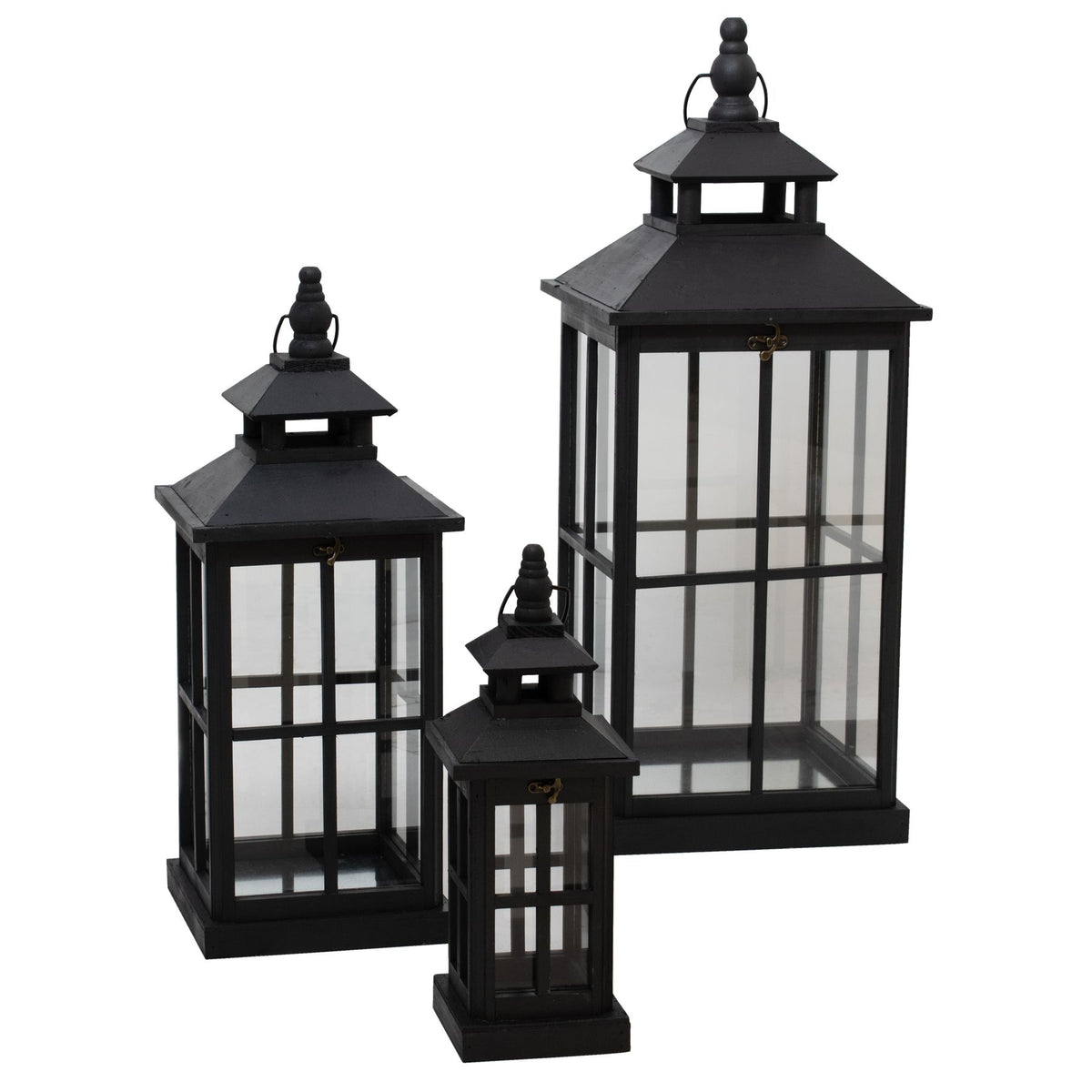 Set of three black lanterns on a white background