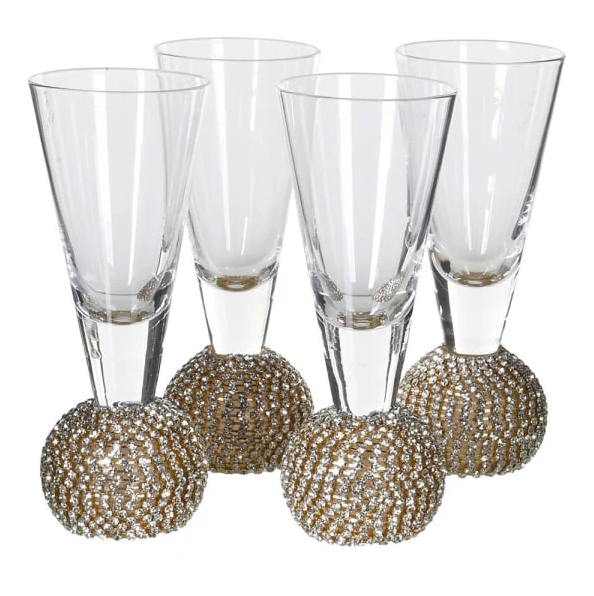 Set of 4 Gold Diamante Shot Glasses
