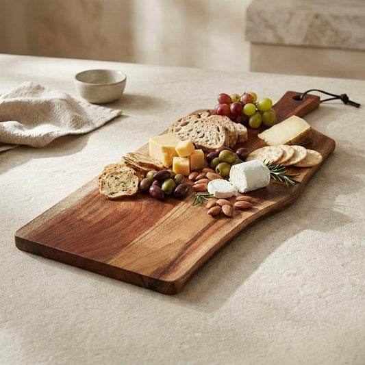 Socorro Long & Wide Asymmetric Acacia Wood Paddle Chopping And Serving Board