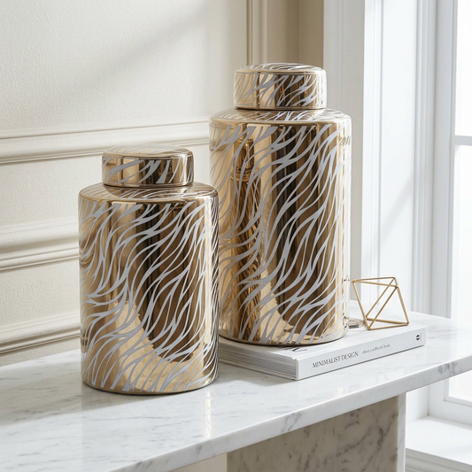 Doria Large & Small Ceramic Jars Set of 2 Bundle