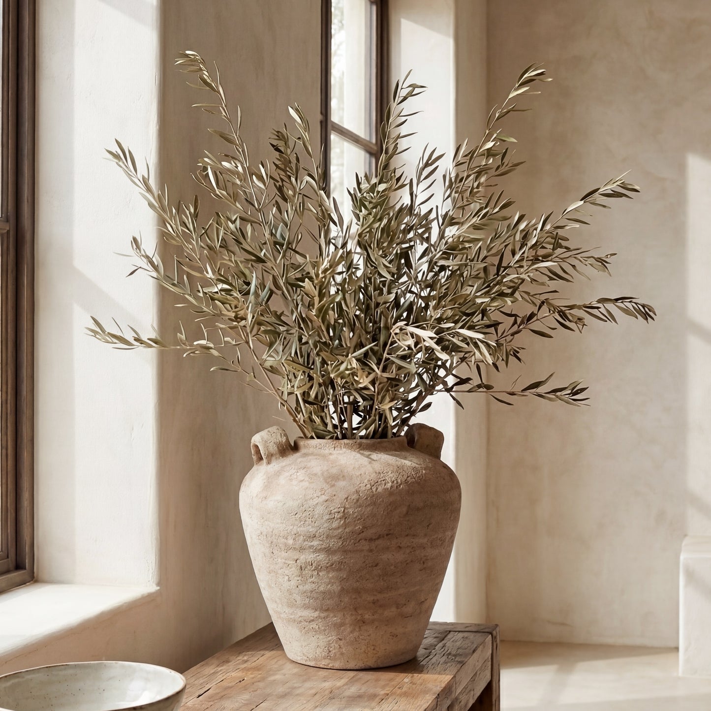 Terra Large Beige Ceramic Urn Vase With Handles 35cm High
