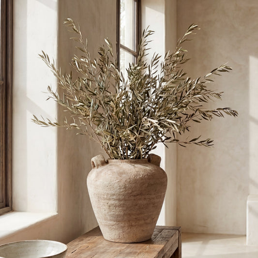 Terra Large Beige Ceramic Urn Vase With Handles 35cm High