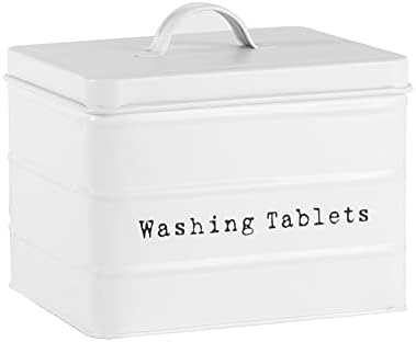 Vintage Metal Washing Tablets Storage Tin - Cream, White or Black