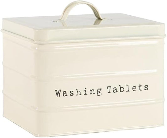 Vintage Metal Washing Tablets Storage Tin - Cream, White or Black