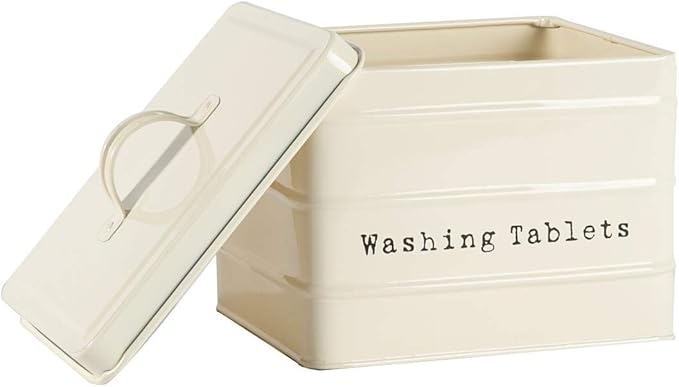 Vintage Metal Washing Tablets Storage Tin - Cream, White or Black