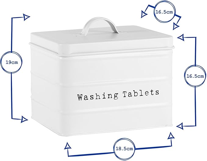 Vintage Metal Washing Tablets Storage Tin - Cream, White or Black