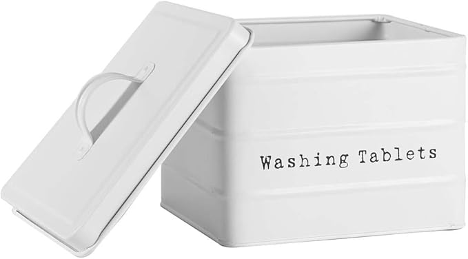 Vintage Metal Washing Tablets Storage Tin - Cream, White or Black