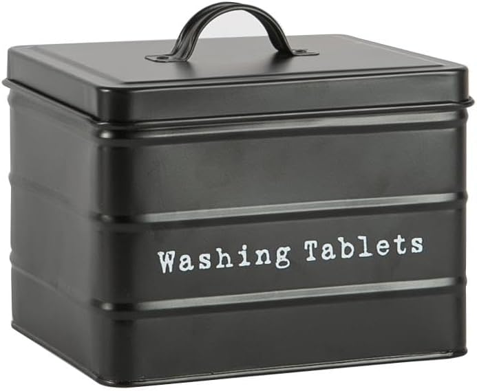 Vintage Metal Washing Tablets Storage Tin - Cream, White or Black