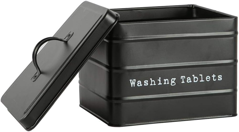 Vintage Metal Washing Tablets Storage Tin - Cream, White or Black