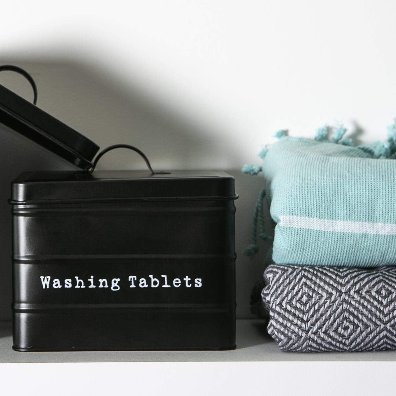 Vintage Metal Washing Tablets Storage Tin - Cream, White or Black